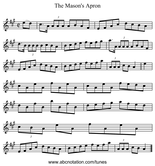 The Mason's Apron - staff notation