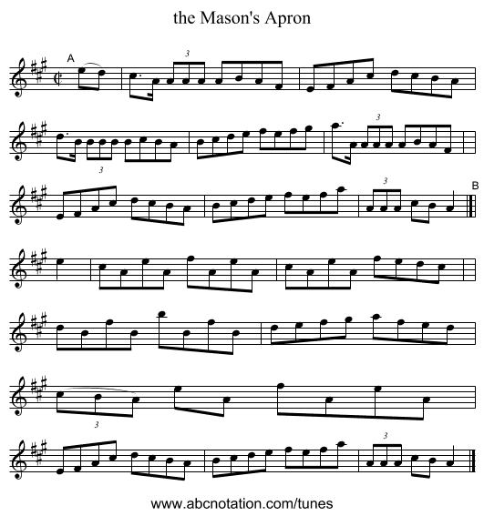 the Mason's Apron - staff notation