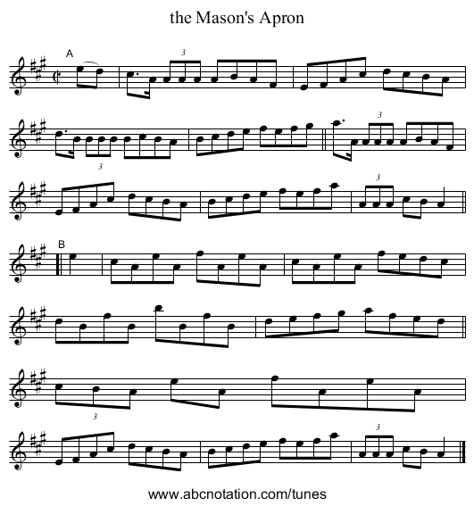 the Mason's Apron - staff notation