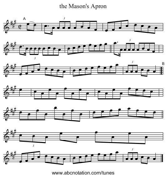 the Mason's Apron - staff notation