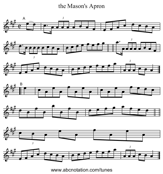 the Mason's Apron - staff notation