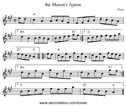 the Mason's Apron - staff notation