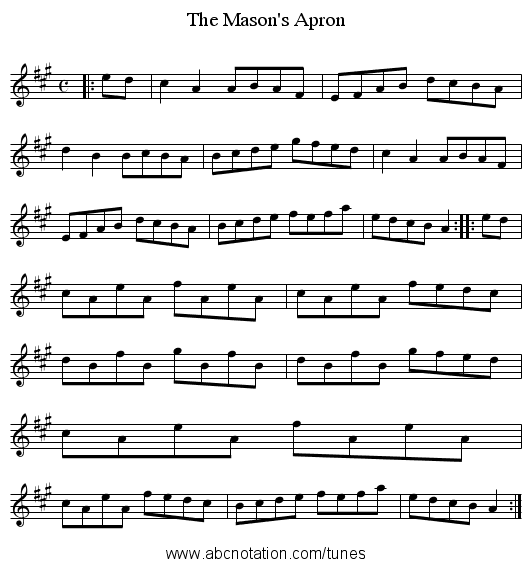 The Mason's Apron - staff notation
