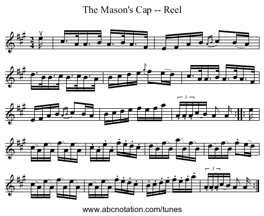 The Mason's Cap -- Reel - staff notation
