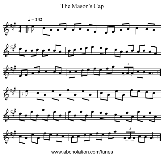 The Mason's Cap - staff notation