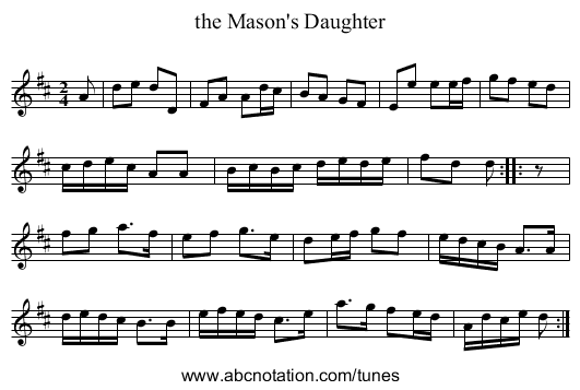 the Mason's Daughter - staff notation