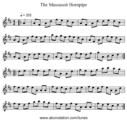 The Massasoit Hornpipe - staff notation
