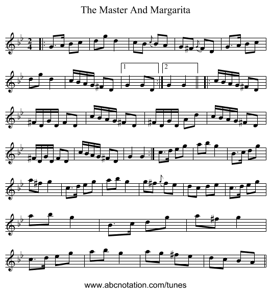 The Master And Margarita - staff notation