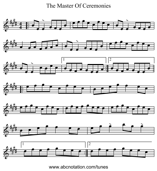 The Master Of Ceremonies - staff notation