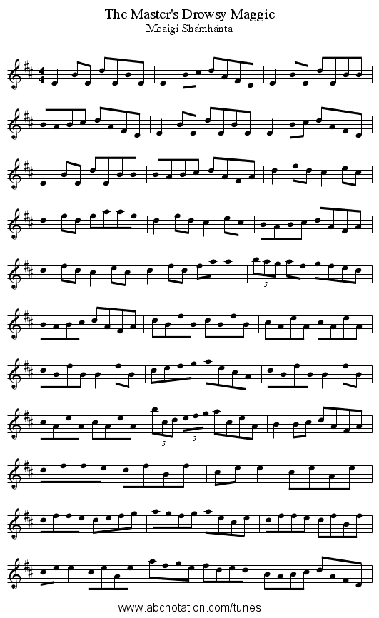 The Master's Drowsy Maggie - staff notation