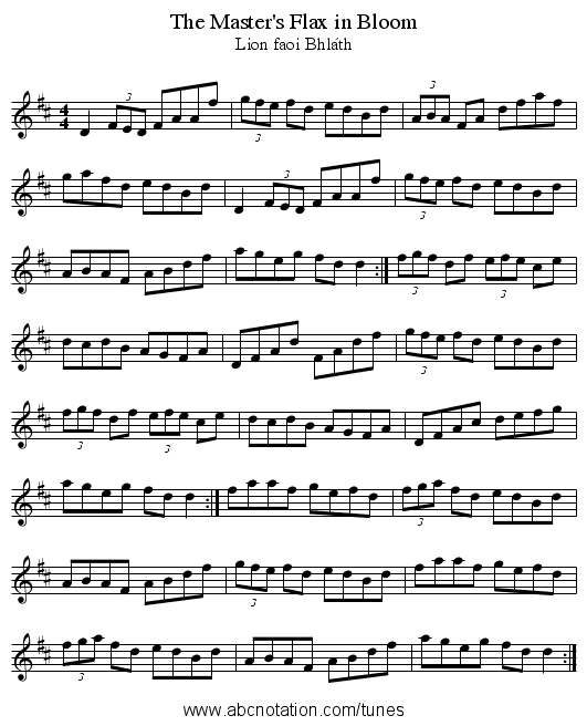 The Master's Flax in Bloom - staff notation