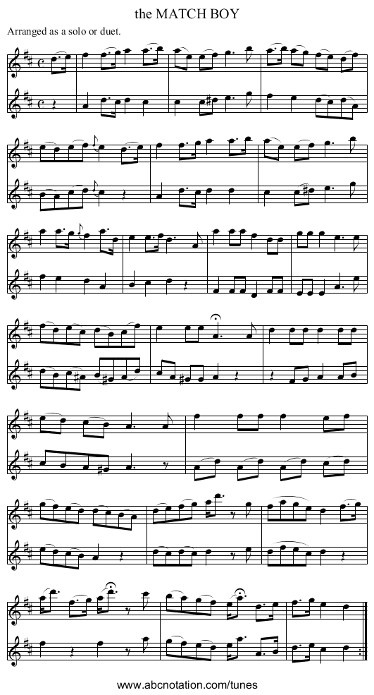 the MATCH BOY - staff notation