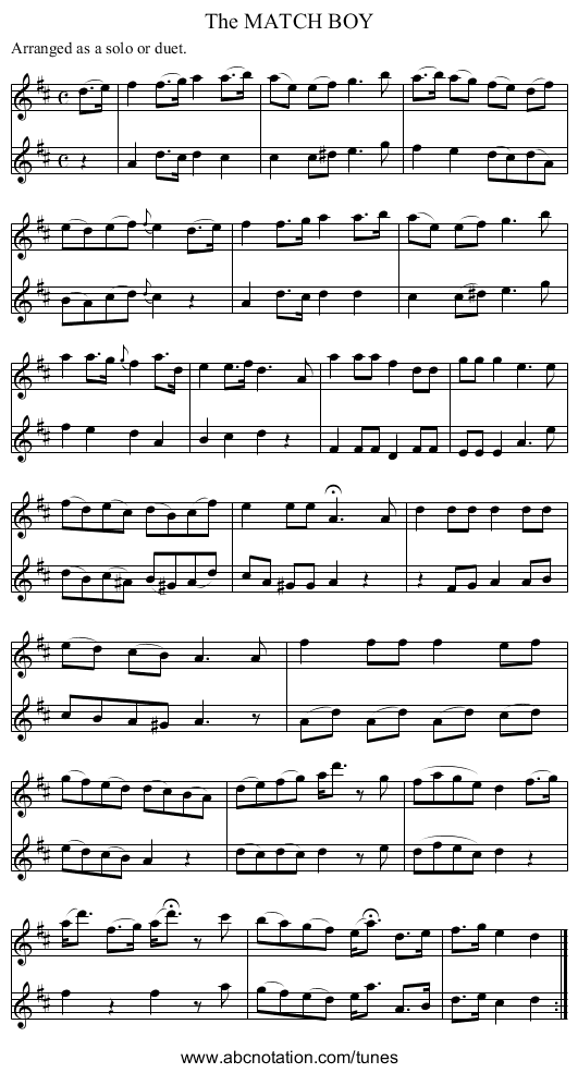 The MATCH BOY - staff notation