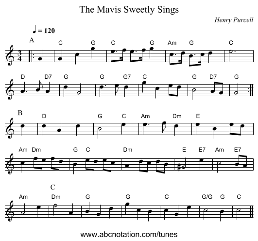 The Mavis Sweetly Sings - staff notation