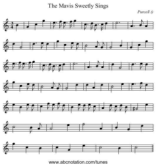 The Mavis Sweetly Sings - staff notation