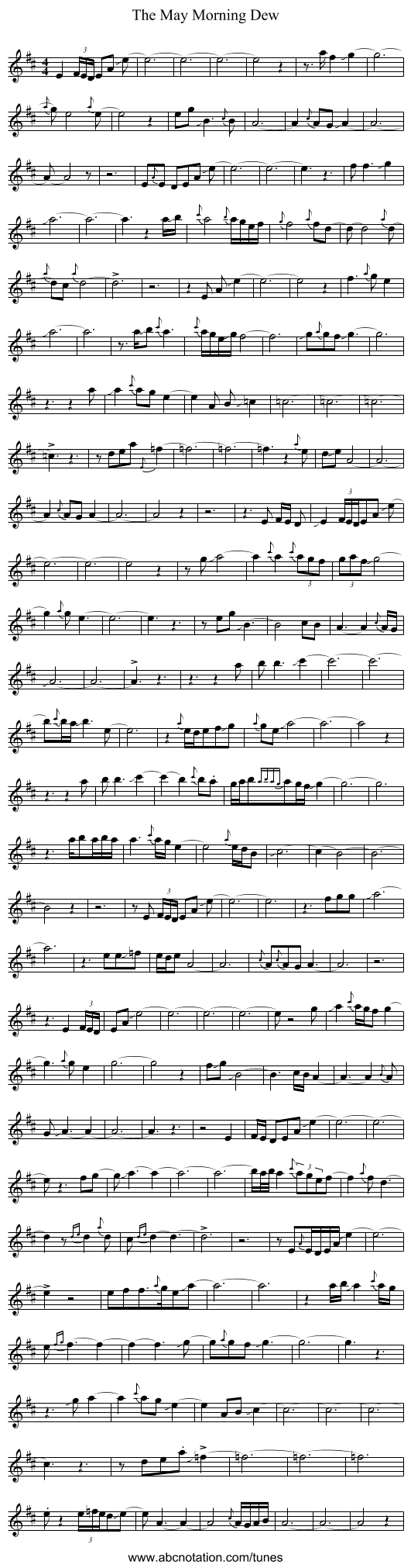 The May Morning Dew - staff notation