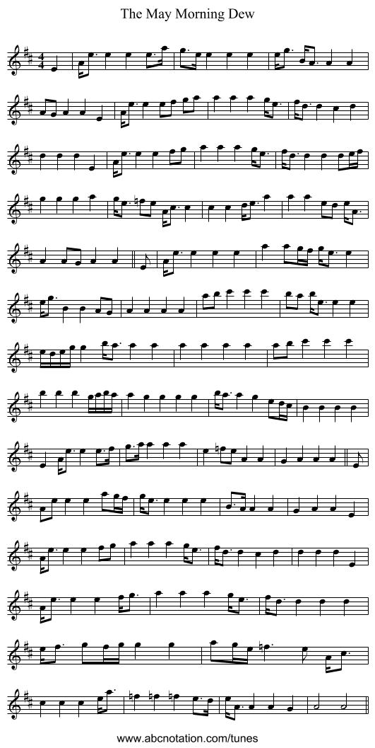 The May Morning Dew - staff notation