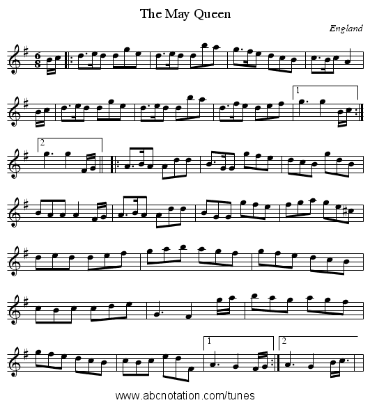 The May Queen - staff notation