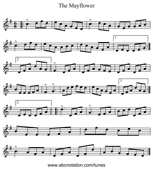 The Mayflower - staff notation
