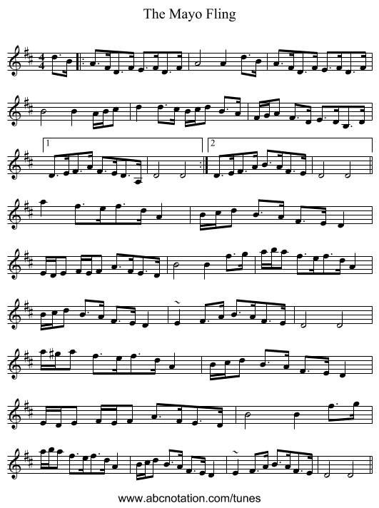 The Mayo Fling - staff notation