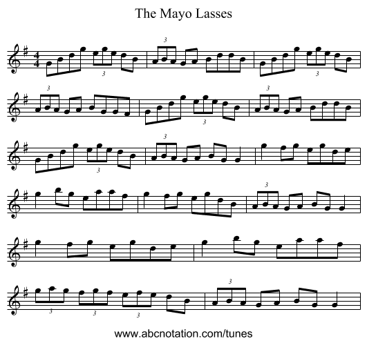 The Mayo Lasses - staff notation