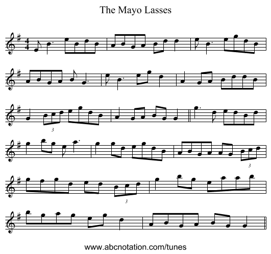 The Mayo Lasses - staff notation