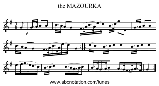 the MAZOURKA - staff notation