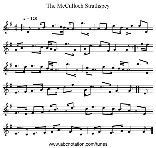 The McCulloch Strathspey - staff notation
