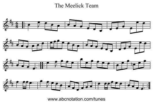 The Meelick Team - staff notation