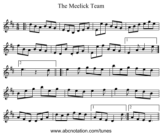 The Meelick Team - staff notation
