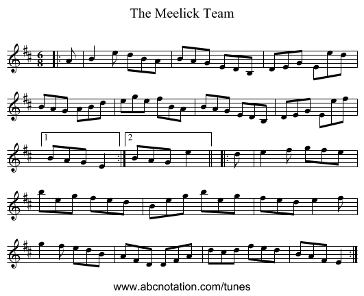 The Meelick Team - staff notation