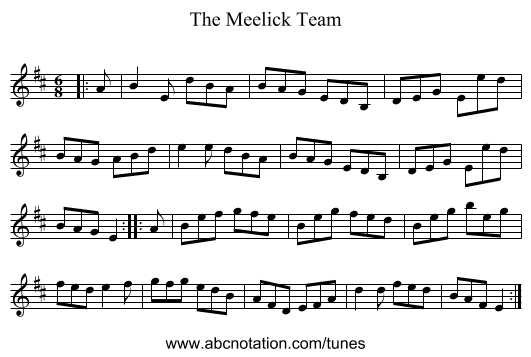 The Meelick Team - staff notation