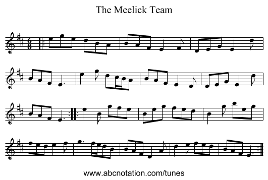 The Meelick Team - staff notation