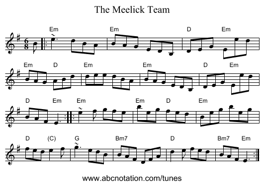 The Meelick Team - staff notation