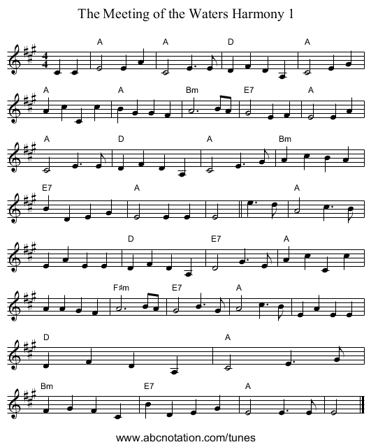 The Meeting of the Waters Harmony 1 - staff notation
