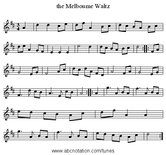 the Melbourne Waltz - staff notation