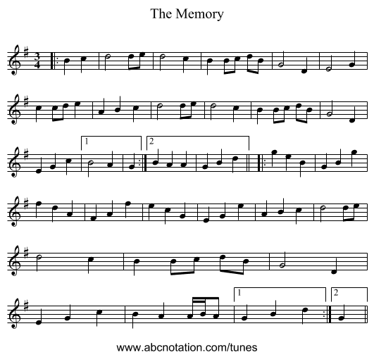 The Memory - staff notation