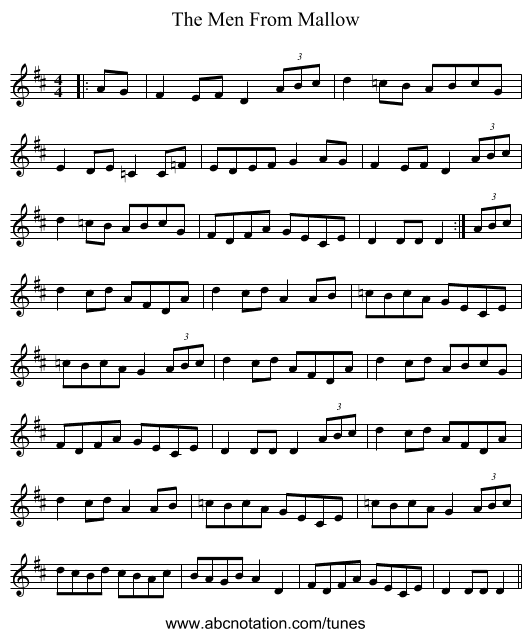 The Men From Mallow - staff notation