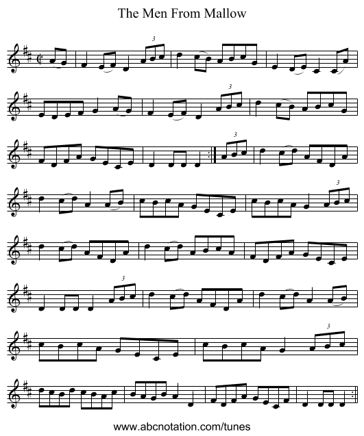 The Men From Mallow - staff notation