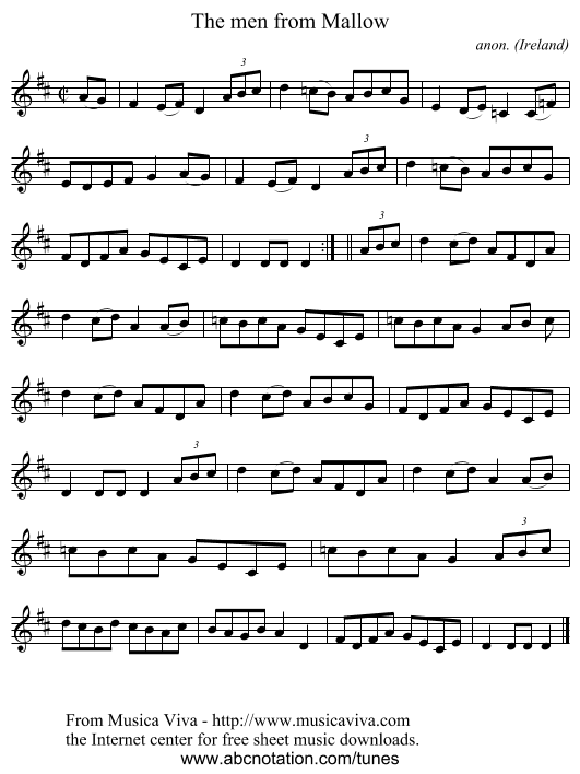 The men from Mallow - staff notation