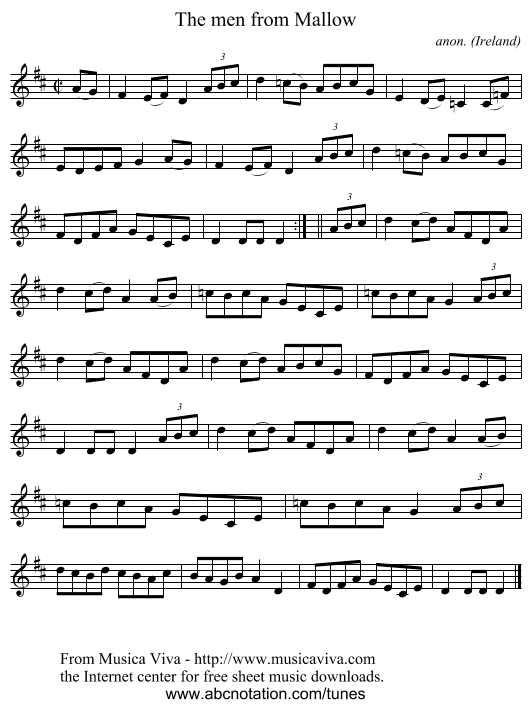 The men from Mallow - staff notation