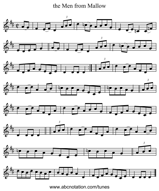 the Men from Mallow - staff notation