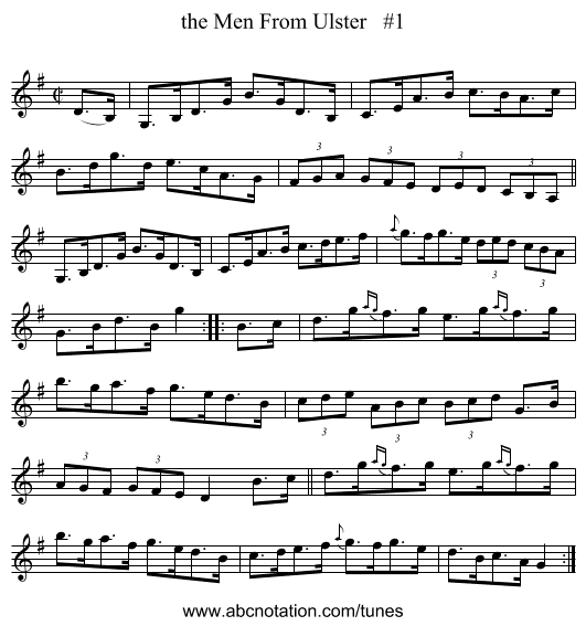 the Men From Ulster   #1 - staff notation