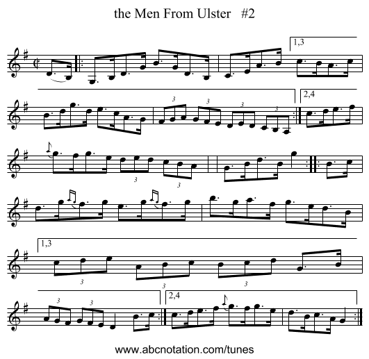 the Men From Ulster   #2 - staff notation