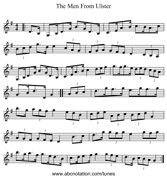 The Men From Ulster - staff notation