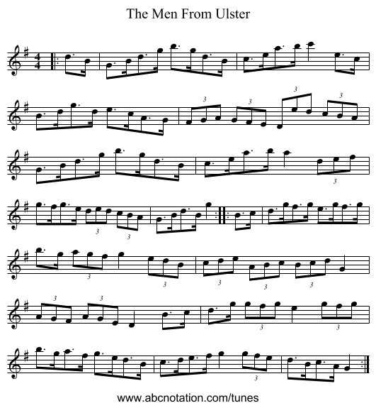 The Men From Ulster - staff notation