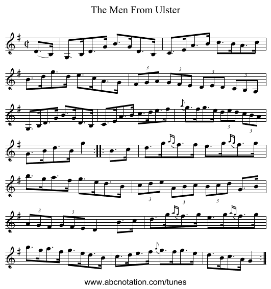The Men From Ulster - staff notation