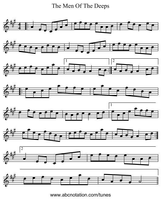 The Men Of The Deeps - staff notation