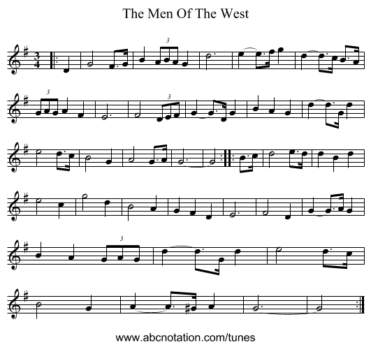The Men Of The West - staff notation
