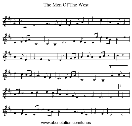 The Men Of The West - staff notation